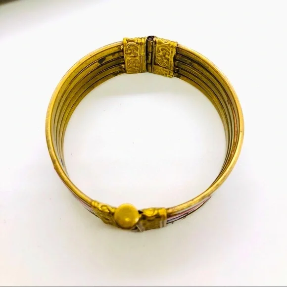 Vintage Brass Mother of Pearl Boho Bracelet - Picture 5 of 12